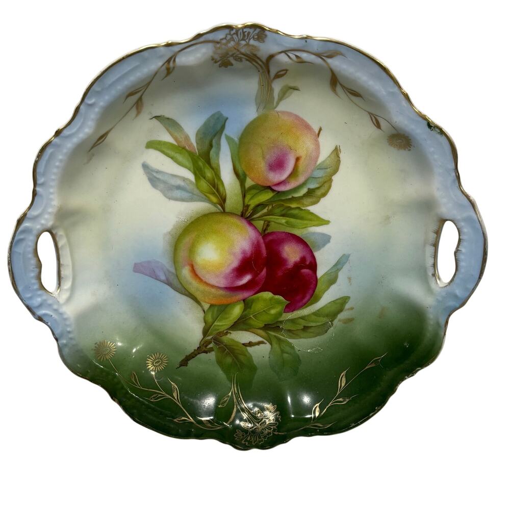 Antique porcelain hand painted fruit plate round serving platter PM & M Bavaria